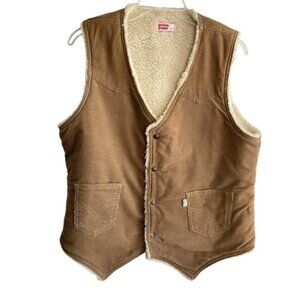 VTG Levis White Tab Corduroy Sherpa Vest USA Western Cowboy Trucker Medium 70's